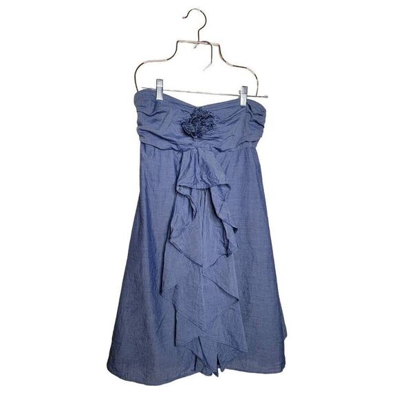 J Crew Strapless Chambray Wild Rose Mini Zipper Dress Blue Size 2 - Picture 1 of 16